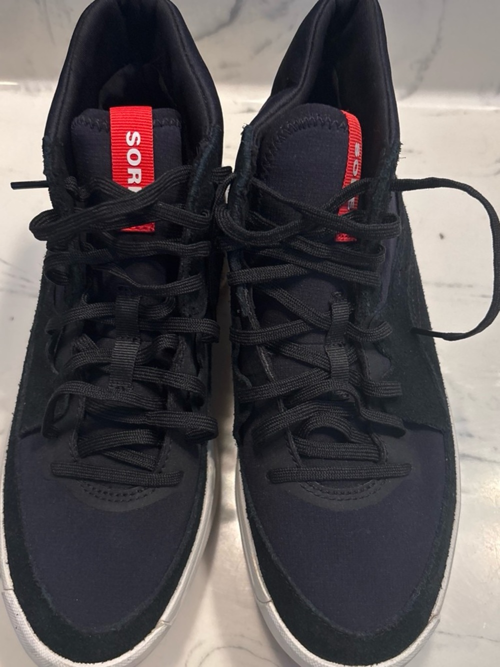 SO Black High-Top Sneakers with Red Tongue Labels